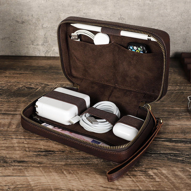 Vintage Brown Genuine Cowhide  - Tech Accessories Case recension och pris