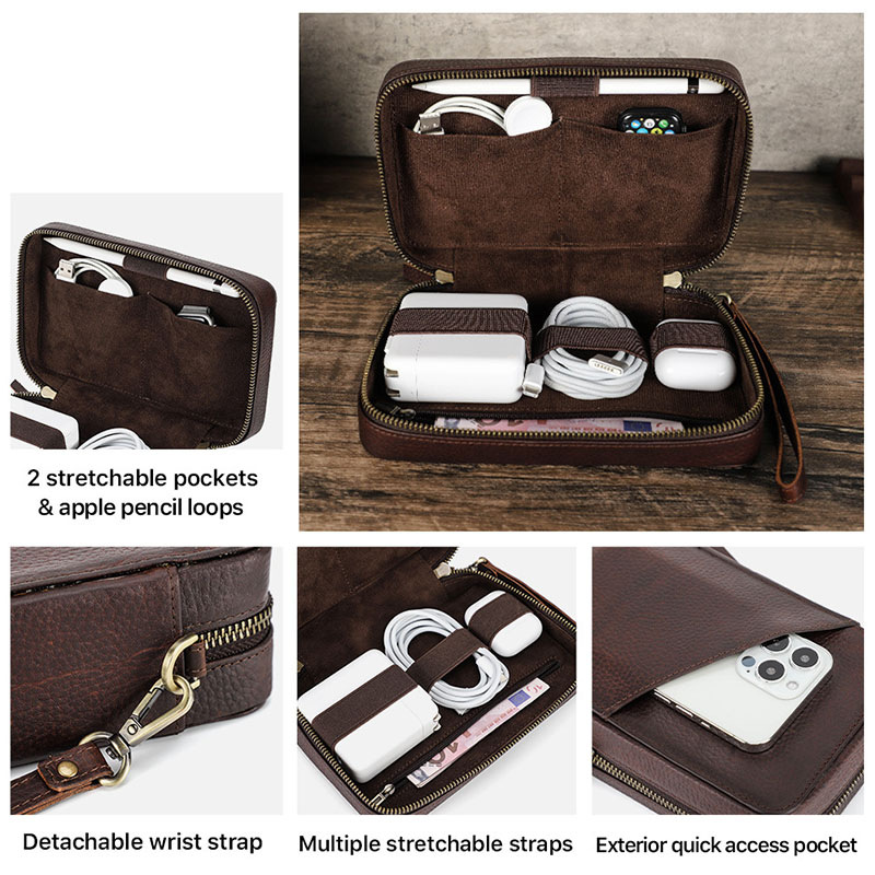 Vintage Brown Genuine Cowhide  - Tech Accessories Case recension och pris